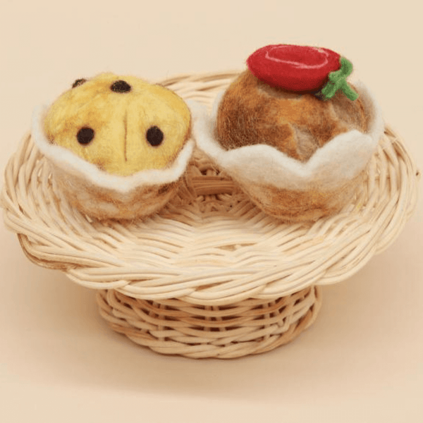 2 hand felted muffins