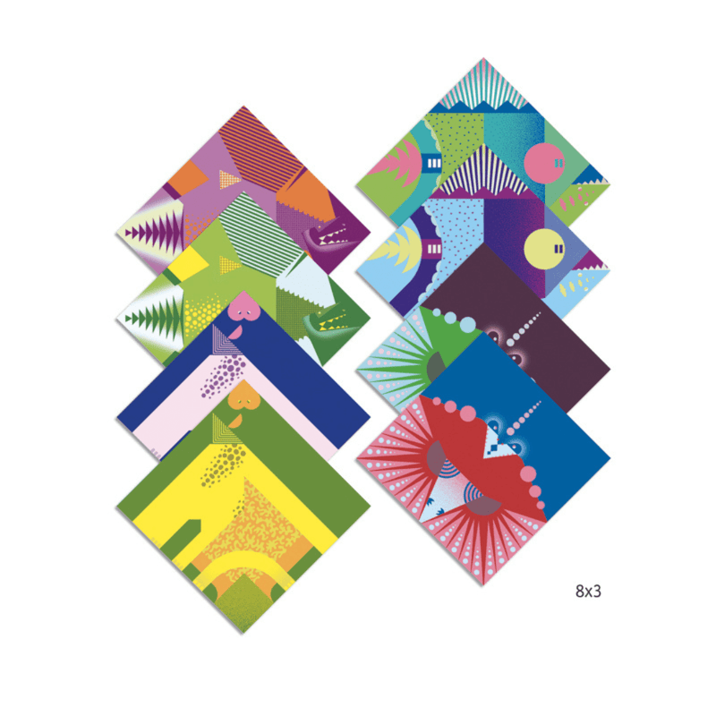 Colorful origami cardboard designs
