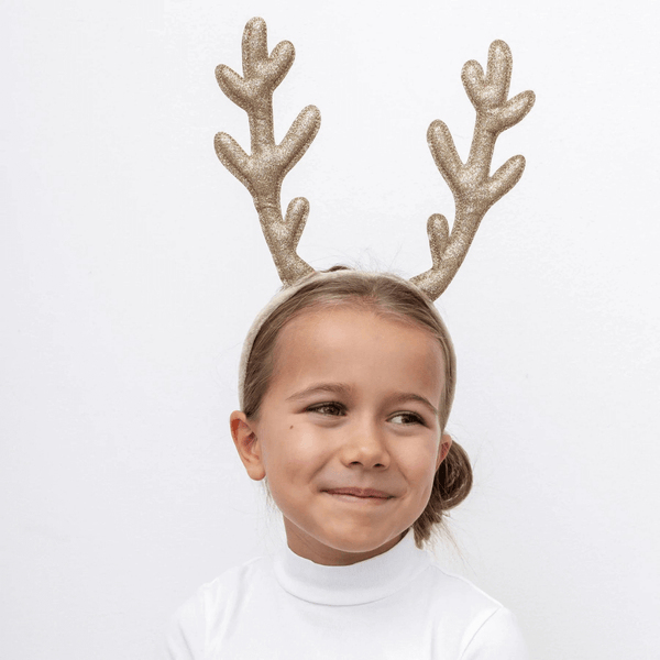 Mimi & Lula Glitter Antlers crafted from fine shimmering gold glitter fabric 