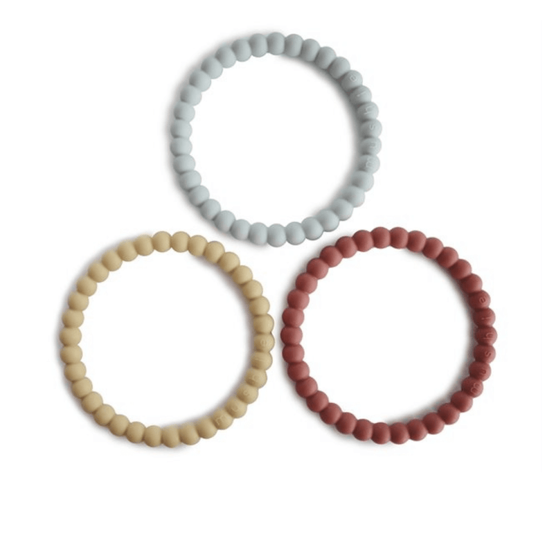 Mushie Silicone Pearl Teether Bracelets Mellow/Terracotta/Periwinkle