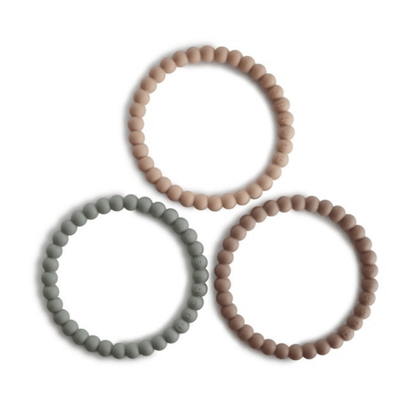 Mushie Silicone Pearl Teether Bracelets Clary Sage/Tuscany/Desert Sand
