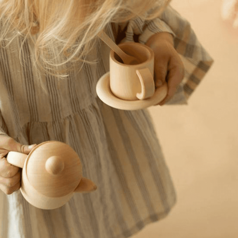 Wooden Tea set natural is suitable for ages 3 and above